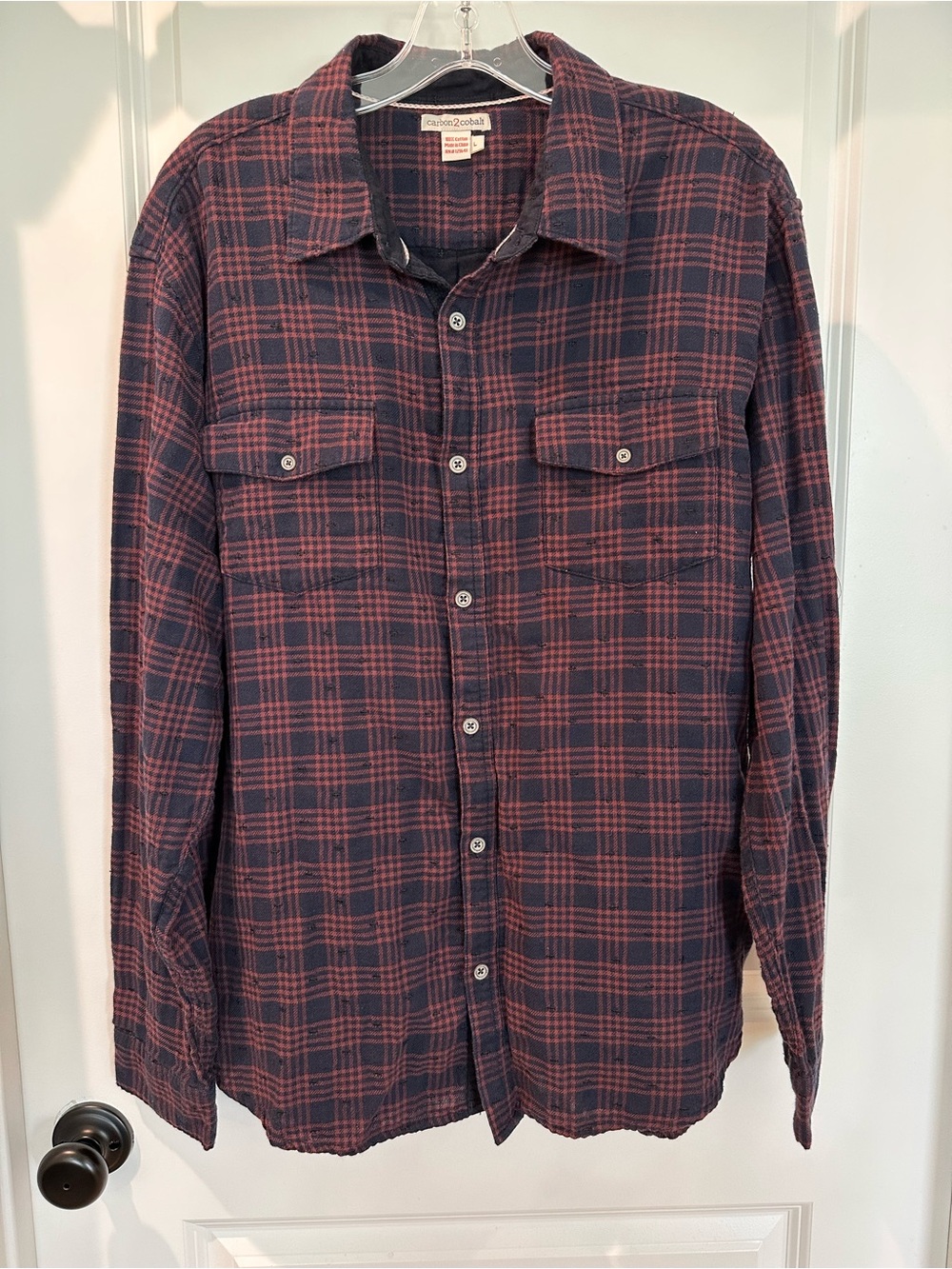 Men's Plaid Button-Down Shirt in Navy and Red by Carbon 2 Cobalt